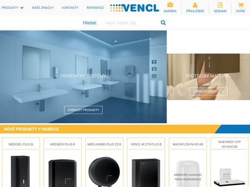vencl - hygienické systémy, vybavení sanitárních prostor, spotřební materiál pro hygienu
