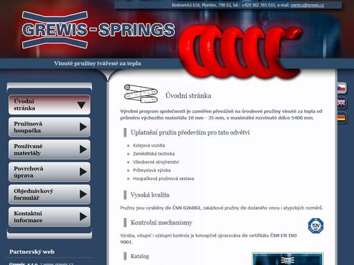 grewis - springs s.r.o. - vyrábíme šroubové pružiny (vynuté pružiny) tvářené za tepla. povrchová úprava pružin: tryskání – kuličkování, prášková lakovna, nátěrové barvy.
