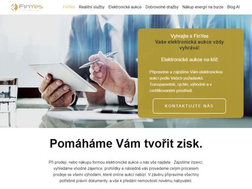 stránky společnosti finyes s.r.o., která zajišťuje elektronické aukce různých typů na klíč v certifikovaném nástroji se zaměřením nákup/prodej. zároveň společnost zajišťuje bezpečný a výhodný nákup energií na komoditní burze.
