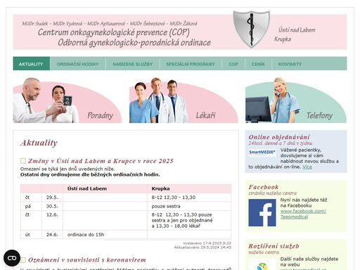 centrum onkologické prevence (cop) a soukromá gynekologická ordinace mudr. petr sudek, mudr. hana vajdová a mudr. jana smítková. ústí nad labem a krupka. komplexní gynekologická péče.