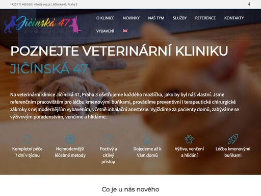 na veterinární klinice jičínská 47, praha 3 ošetřujeme každého mazlíčka, jako by byl náš vlastní. jsme referenčním pracovištěm pro léčbu kmenovými buňkami, provádíme preventivní i terapeutické chirurgické zákroky s nejmodernějším vybavením, včetně inhalační anestezie. vyjíždíme za pacienty domů, zabýváme se výživou.