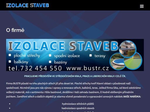 firma bustr zajistí izolace plochých střech a spodní izolace . rekonstrukce balkonů, teras a stavbu bazénů a jezírek v regionech liberec, praha i celá čr.