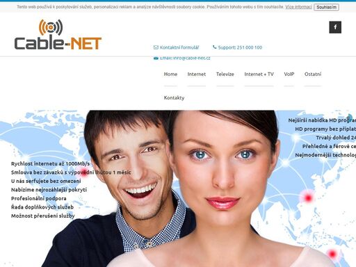sat - an cablenet se, největší poskytovatel vysokorychlostního internetového připojení, digitální televize iptv a voip pro domácnosti a firmy v kladenském regionu.
