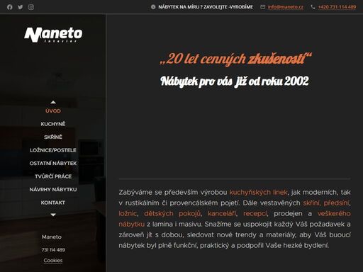 zabýváme se především výrobou kuchyňských linek, jak moderních, tak v rustikálním či provencálském pojetí. dále vestavěných skříní, předsíní, ložnic, dětských pokojů, kanceláří, recepcí, prodejen a veškerého nábytku z lamina i masivu. snažíme se uspokojit každý váš požadavek a zároveň jít s dobou, sledovat nové trendy a materiály, aby váš...