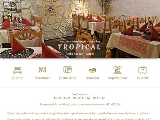 restaurace a penzion tropical v české skalici, ubytování, velký výběr jídel, dovoz až do domu.