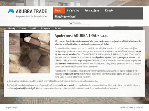 obklady, dlažby do koupelny, sanitu, vodovodní baterie a vše potřebné do koupelen dodáváme v praze a po celé české republice. firma akubra trade, nabízí parkety, vinyl a zařízení pro celý interiér. našim klientům je k dispozici poradenství a konzultace pro kompletní rekonstrukce.