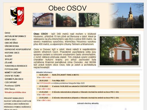 oficiální stránky obecního úřadu osov, o historii i současnosti obce nedaleko hostomic pod brdy