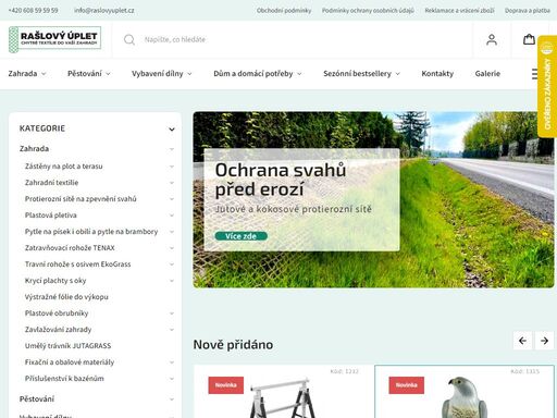 rašlový úplet,stínící tkanina,stínící síť,stínící textílie,stíněnka,stínovka, textílie,agrotextílie,plot,protivětrná zábrana,zastínění,kokosové sítě,přírodní protierozní sítě,jutové sítě,tkanina na ploty,zahradní plastové obrubníky raslovyuplet.cz ?? specialisté na stínící tkaniny, zatravňovací rohože, protierozní jutové a kokosové rohože, zahradní textilie a další produkty pro vaší zahradu.