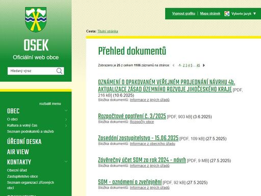oficiální stránky obce osek u milevska