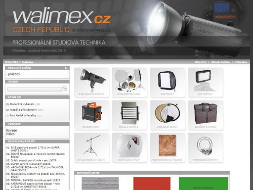 studiová technika walimex - fotoblesky, fotosvětla, fotografická pozadí, stativy, ateliérové stativy, fotopříslušenství, fotopozadí, záblesková a stálá světla, video světla