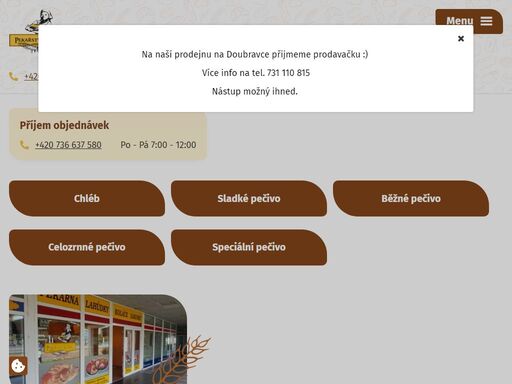 již přes 20 let vyrábíme to nejlepší a nejpoctivější pečivo. naší největší chloubou je kvasový chléb, který je pečen dle původní staré receptury a je jedním z nejoblíbenějších u našich zákazníků. zjistěte o nás více.