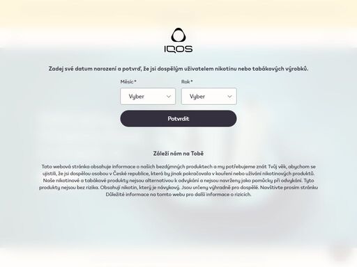 iqos nabízí zařízení pro nahřívaný tabák a elektronické cigarety. iqos není bez rizika a je určen výhradně pro dospělé kuřáky.