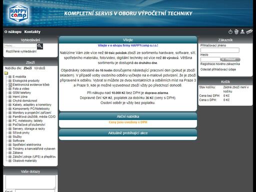 e-shop firmy happycomp s.r.o. - široká nabídka ze sortimentu hardware, software, sítí, spotřebního materiálu, foto/video, digitální techniky