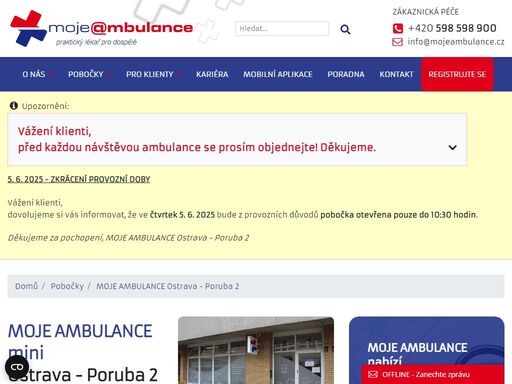 moje ambulance – největší síť ordinací praktických lékařů pro dospělé v čr. 12hodinová ordinační doba, online registrace i objednávka, hrazeno ze zp. 
