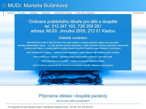 mudr. bulanková - praktický lékař v kladně. poskytujeme odbornou lékařskou péči pro děti i dospělé. přijímáme nové pacienty.