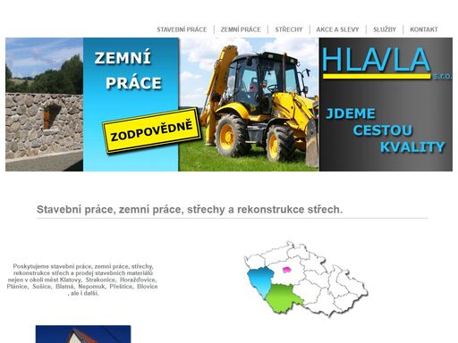 stavební práce, zemní práce, střechy, rekonstrukce střech, prodej stavebnin, hlavla