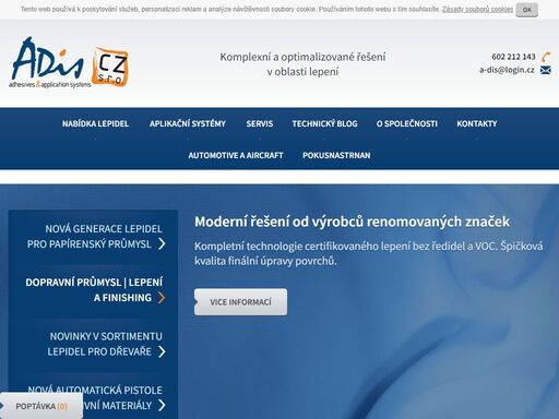 internetové stránky firmy adis s.r.o. nabídka průmyslových lepidel a aplikátorů.