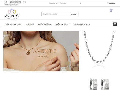 avento jewellery - klenotnictví - prodej šperků. stříbrné šperky a šperky z chirurgické oceli:náušnice, řetízky s přívěsky, náramky a další.