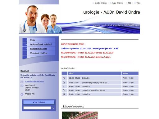 urologická ambulance, ordinační hodiny, informace po pacienty, uherské hradiště.
