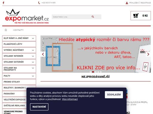 prodej a výroba reklamních rámů, orientačních systémů, prezentačních stěn, pultů a promo stolků, výstavních stánků a rolovacích reklamních systémů.