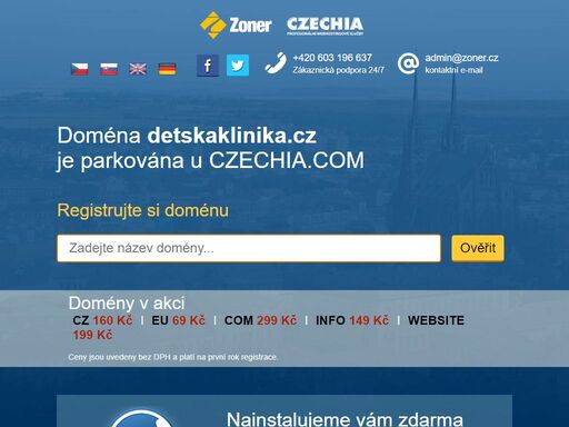 naši doménu detskaklinika.cz spravuje registrátor regzone.cz na profesionálním hostingu od czechia.com. využijte jejich služeb stejně jako my a získáte skvělou parkovací stránku, špičkové technologické zázemí, nonstop podporu a mnoho dalších výhod.