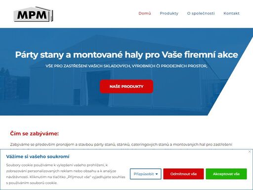 párty stany a montované haly pro vaše firemní akce vše pro zastřešení vašich skladových, výrobních či prodejních prostor, naše produkty čím se zabýváme: zabýváme se především pronájem a stavbou párty stanů, stánků, cateringových stanů a montovaných hal pro zastřešení jakékoliv firemní akce. naše společnost byla založena v roce 1992. od samotného počátku své existence prodáváme,