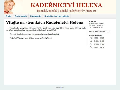 dámské, pánské a dětské kadeřnictví v praze 10 hostivař, které provozuje helena tichá.