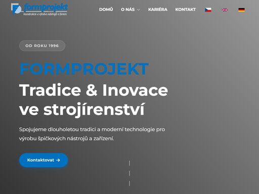 moderní a profesionální webová stránka pro strojírenskou firmu, která prezentuje její služby, technologie a kvalitu.