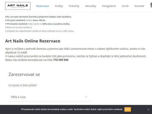 nyní si můžete z pohodlí vašeho domova a pomocí online rezervace zarezervovat místo v našem špičkovém salonu. stačí se pomocí pár kliků objednat a další den se budete moci nechat hýčkat v rukou specialistů art nails beaty & spa.