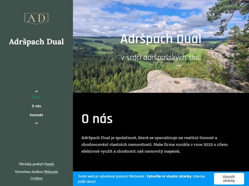 adršpach dual je společnost, která se specializuje na realitní činnost a zhodnocování vlastních nemovitostí. naše firma vznikla v roce 2022 s cílem efektivně využít a zhodnotit náš nemovitý majetek.