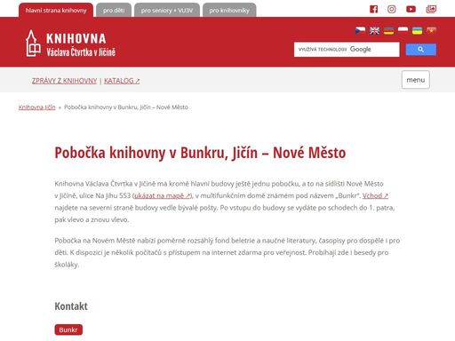 knihovna václava čtvrtka v jičíně. pobočka knihovny v bunkru, jičín – nové město