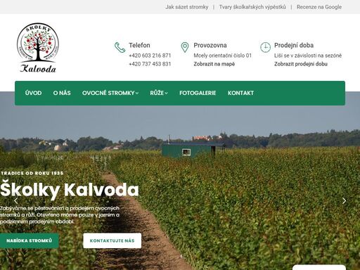 naše firma školky kalvoda je v obci mcely. nabízíme prodej ovocných stromků a keřů: angrešty, borůvky, broskvoně, hrušně, jabloně a další.