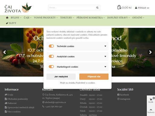 prodejna s čaji, bylinnými a přírodními produkty.