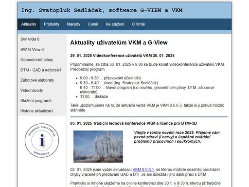 ing. svatopluk sedláček, software vkm pro geodetické výpočty, g-view pro geografické informační systémy, podpora nového výměnného formátu vfk, data iskn, gis, jvf dtm, vfze, informační systém, lidský rozměr, jednotný výměnný formát dmvs