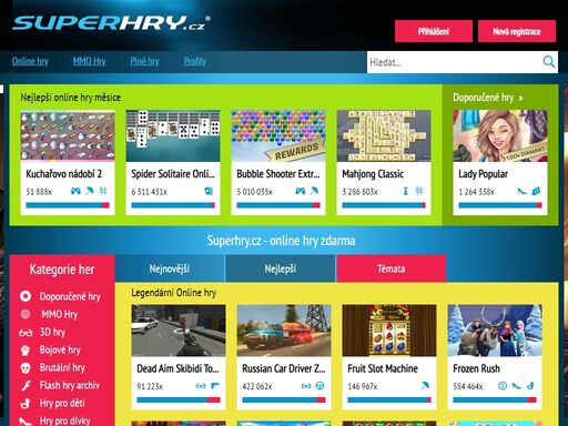 superhry.cz – přes 22 000 her zdarma bez registrace! zahrajte si oblíbené hry z 250 kategorií. nejhranější bubble shooter, mahjong i solitaire čekají na váš nový rekord!