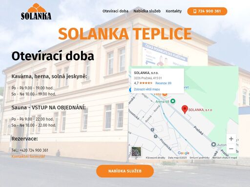 solanka teplice - soln? jeskyn?, priv?tn? soln? sauna, kav?rna s d?tskou hernou, kosmetika, mas?e, power plate, kade?nictv?, autop?j?ovna a dal??...