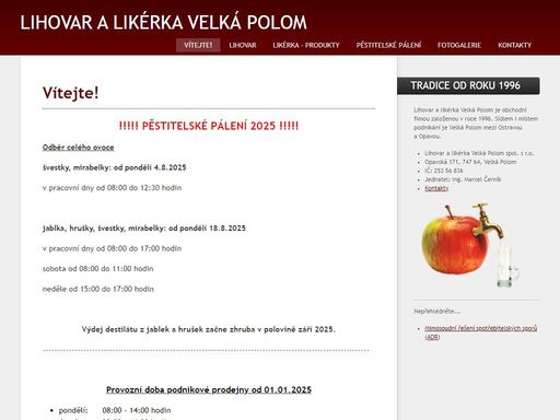 lihovar a likérka velká polom - výroba a prodej lihu, výroba a prodej ovocných destilátů a likérů, pěstitelské pálení. společnost s tradicí od roku 1996.