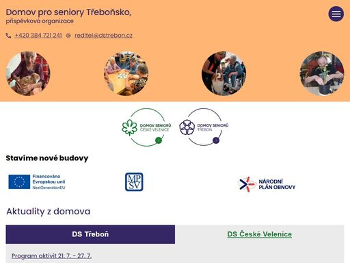 domov seniorů třeboň. centrum sociálních služeb jindřichův hradec.