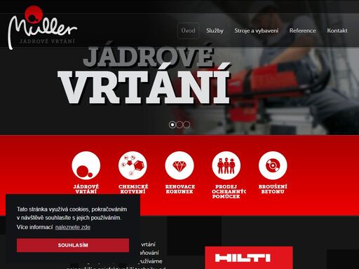 specializujeme se na jádrové vrtání hornin, železobetonu, vrtání a odstraňování betonových ploch. provádíme jádrové vrtání a otvory v rozmezí od 8 mm do 1000 mm kvalitní technikou hilti. 