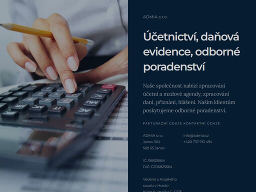společnost admia s.r.o. nabízí profesionální služby v oblasti účetnictví a daňové evidence.