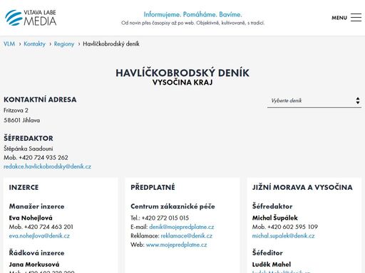kontakty na redakci - havlíčkobrodský deník