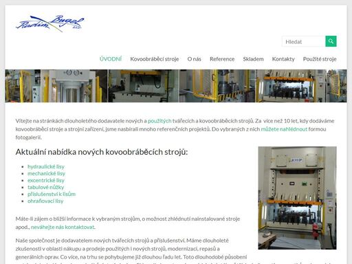 kovoobráběcí stroje - mechanické lisy, hydraulické lisy, excentrické lisy, výstředníkové lisy, tabulové nůžky, ohraňovací lisy a jejich příslušenství