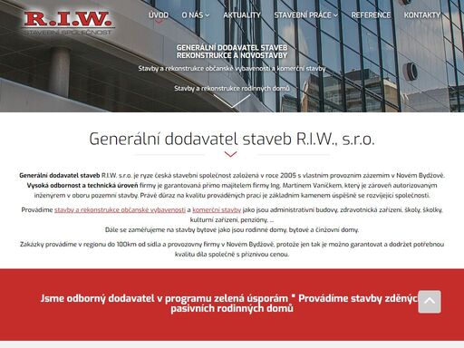 generální dodavatel staveb, generální dodavatel staveb r.i.w., s.r.o.
