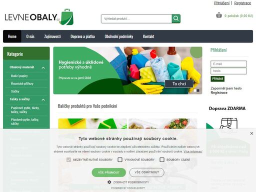 hygienické prostředky, plastové nádobí pro catering, úklidový materiál, čistící prostředky