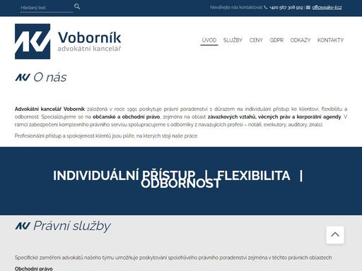 advokátní kancelář se specializací na občanské a obchodní právo, zejména na oblast závazkových vztahů, věcných práv a korporátní agendy, advokátní kancelář voborník