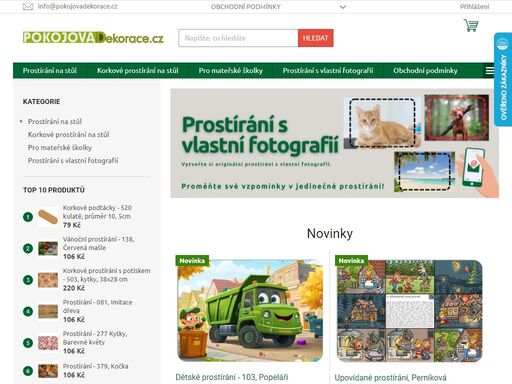 plastové i korkové prostírání s motivy pro děti i dospělé. nově i kategorie s kreativními a hravými produkty pro mateřské školky.