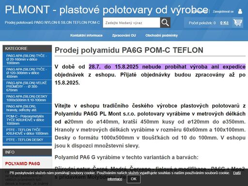prodej pa6 apa pa6g silon katchemid tyče desky plastové polotovary konstrukční plasty mos2