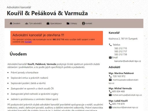 advokátní kancelář - kouřil & pešáková & varmuža