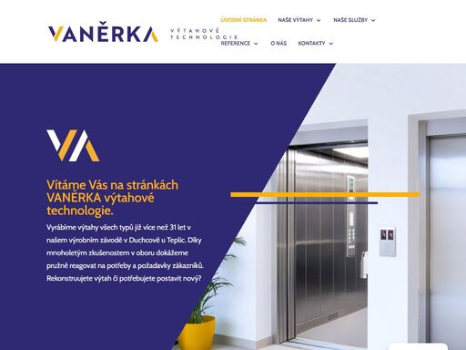 firma zajišťuje servis výtahů, modernizace výtahů a dodávky a montáže nových výtahů všech druhů a provedení, včetně záručního a pozáručního servisu. dodáváme výtahy různých typů, od malých jídelních výtahů až po velké nákladní i osobní výtahy různých nosností včetně panoramatických.