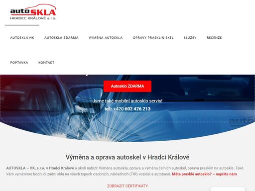 autoskla - hk nabízí výměnu autoskla, opravy prasklin, mobilní výměnu autokla v hradci králové a okolí, vyřízení výměny autoskla s pojišťovnou. 